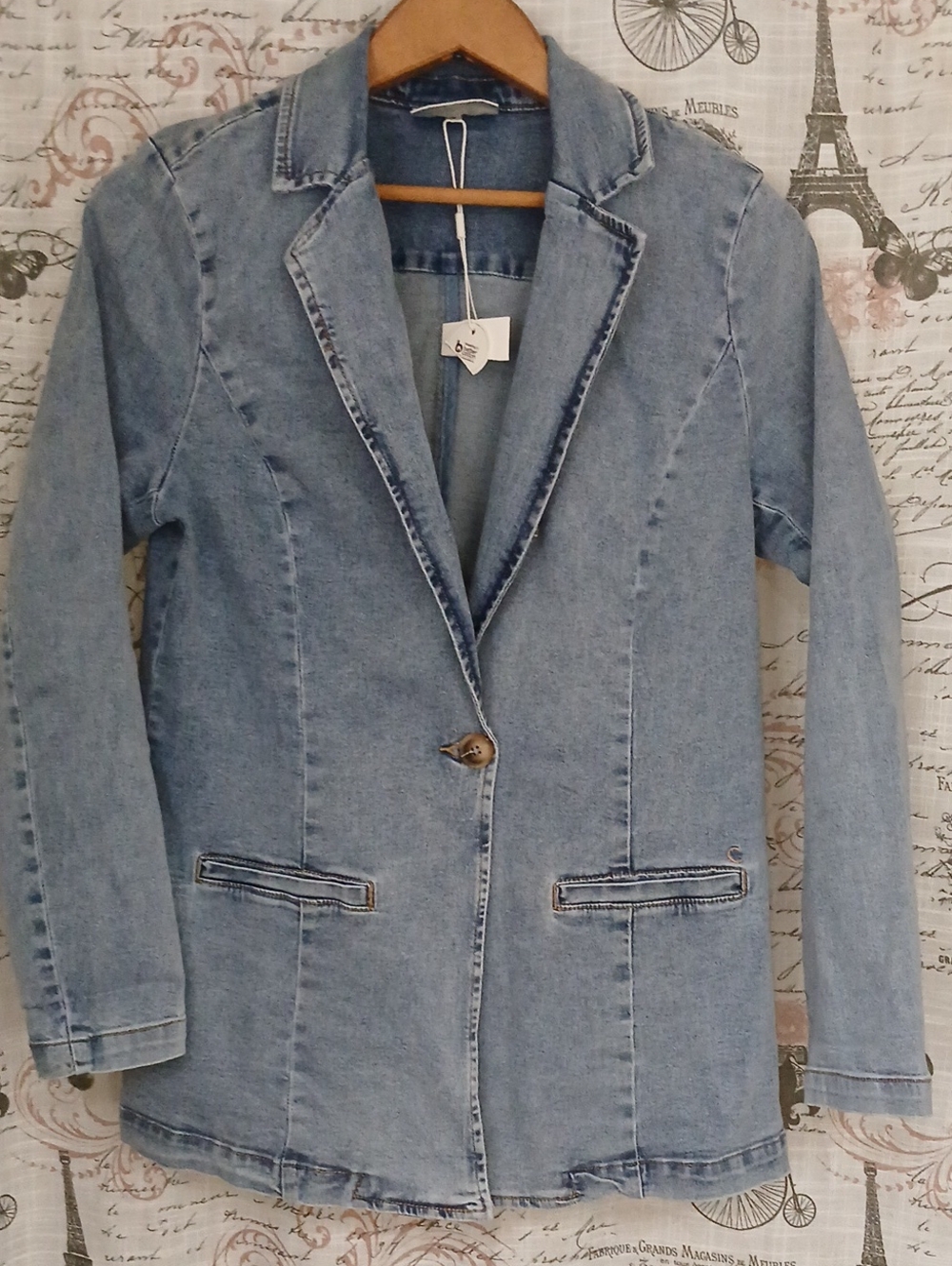 Light Blue Denim Blazer Jacket - Casual Tailored Style